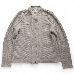 L.L. Bean Cotton Fisherman Sweater, Heavyweight Ireland Cardigan, Large, Oat